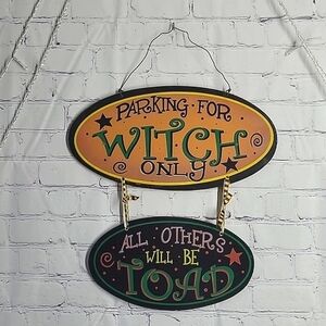 Wood Hanging Halloween Witch Parking Only Sign Holiday Decor Salem Massachusetts
